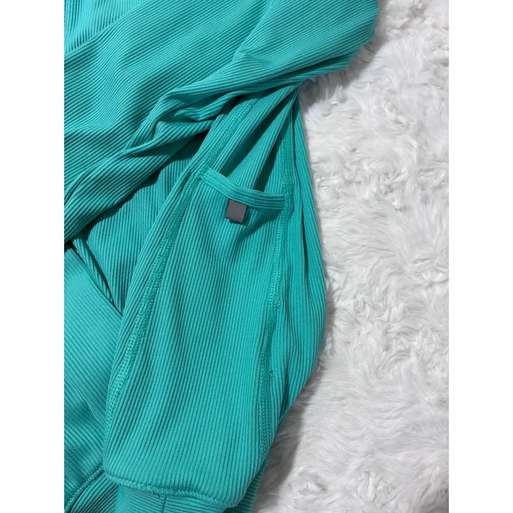 Nike Running Dri-FIT Womens Medium Teal Ribbed Quarter Zip Pullover Thumbholes